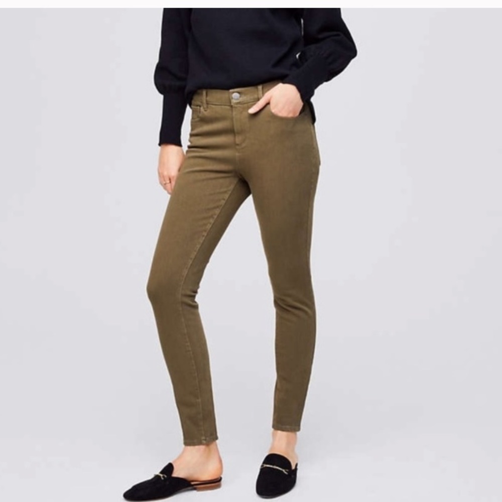 NWT LOFT performance denim legging army green